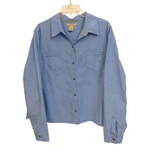 Bechamel Womens XL Light Blue Cotton Chambray Button Down Scalloped Shirt Top